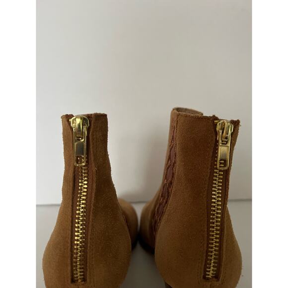 Anthropologie Women's Camel Suede Sheer Back Zip Boots Close Toe Tan Size 9M - Picture 8 of 12